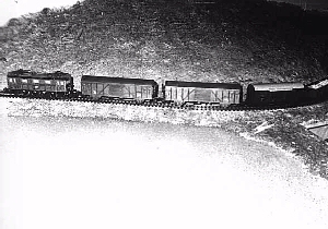  Godst&aring;g framf&ouml;rt med Da-lok
n&auml;rmar sig h&aring;llplatsen Sj&ouml;boda p&aring;
sin v&auml;g fr&aring;n Di&ouml; station till
Rudansj&ouml;.